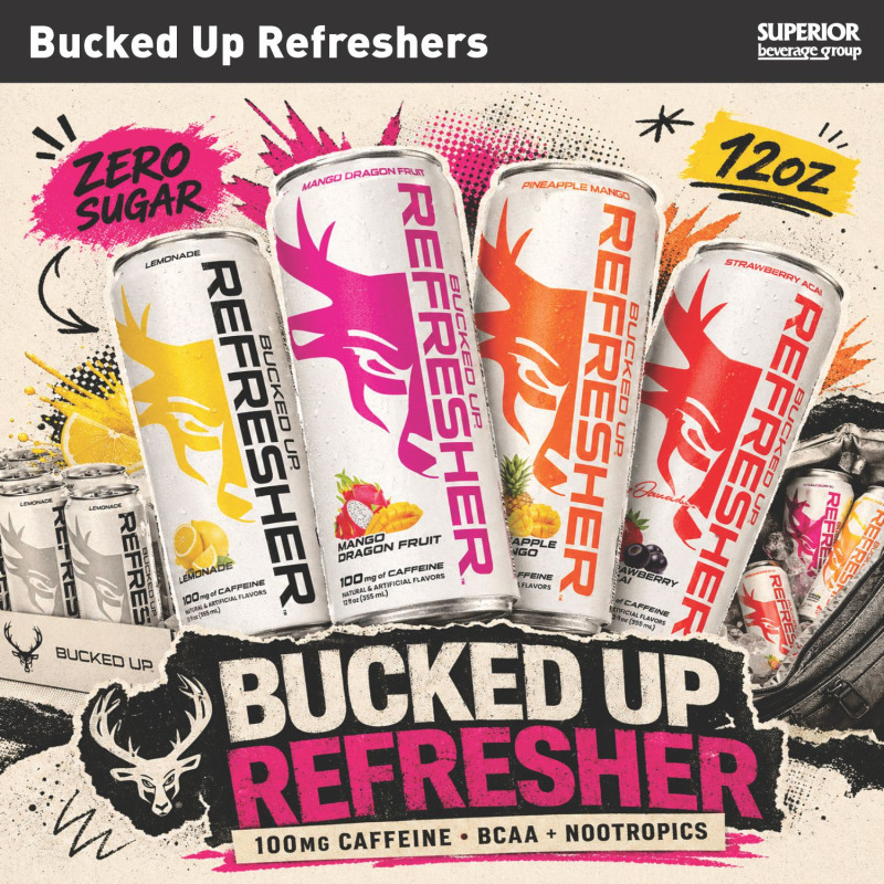 BUCKED UP - Item# 16979 - DRAGON FRUIT 12OZC |  Item# 16978 - LEMONADE 12OZC |  Item# 16980 - PINEAPLE MANGO 12OZC |  Item# 16981 - STRAWBERRY 12OZC