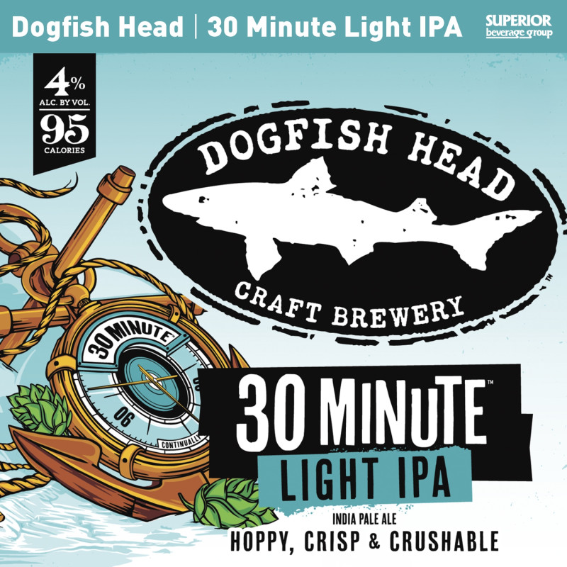 DOGFISH HEAD BEER - 30 Minute Light IPA - 6 Pack Cans (Item# 17042), 1/2 BBL (Item# 17044)