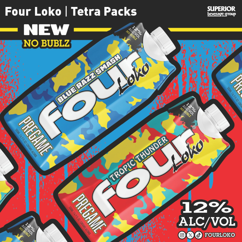 FOUR LOKO - Pregame Tetra Packs | Blue Razz Smash (Item# 07792), Tropic Thunder Punch (Item# 07800)