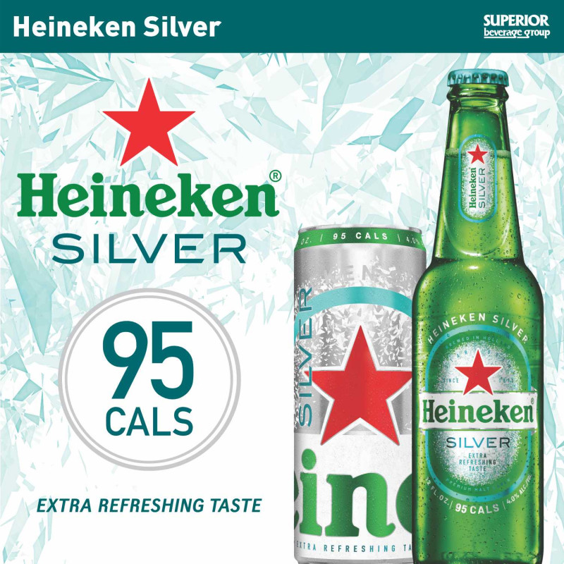 HEINEKEN SILVER - Heineken Silver - 2/12nr (Item #03721), 2/12cn (Item #03723), 4/6nr (Item #03724)