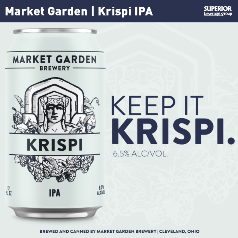 MARKET GARDEN - Krispi IPA - 6 Pack Cans (Item # 16173), 1/6 BBL (Item# 16189), 1/2 BBL (Item#16188)