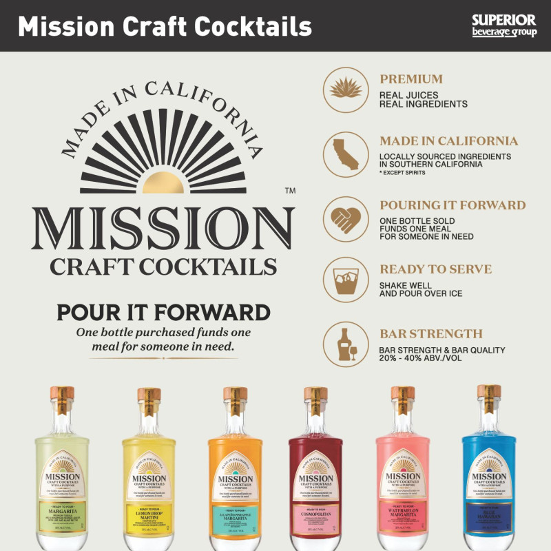 MISSION CRAFT - Item# 116187 -375ML BLUE HAWAIIAN |  Item# 116185 -375ML COSMOPOLITAN |  Item# 116184 -375ML JALAP PINE MARG |  Item# 116182 -375ML LEMON DROP MART |  Item# 116183 -375ML MARGARITA |  Item# 116186 -375ML WATERMELON MARG