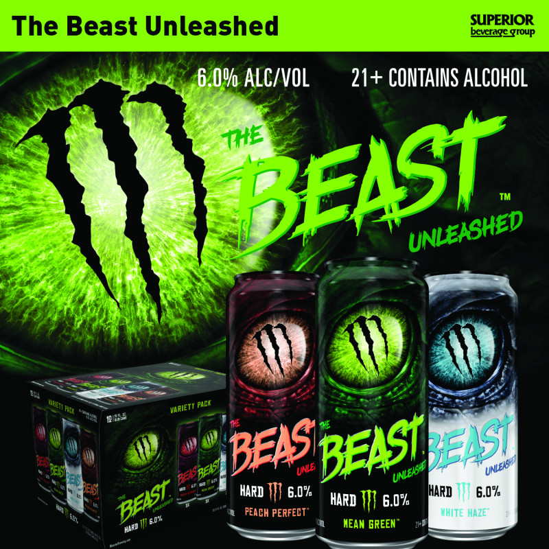 BEAST UNLEASH - The Beast Unleashed - Variety Pack 2/12cn (Item #15251), Peach Perfect 24-16oz Cans (Item #15252), White Haze 24-16oz Cans (Item #15253), Mean Green 24-16oz Cans (Item #15254)