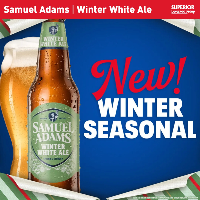 SAMUEL ADAMS - Winter White Ale | 1/6 BBL (Item# 06022) | 1/2 BBL (Item# 06024) | 4/6 PK BOTTLES (Item# 06043) | 2/12 PK BOTTLES (Item# 06056) | 2/12 PK CANS (Item# 06070) | 4/6 PK BOTTLES (Item# 06215)